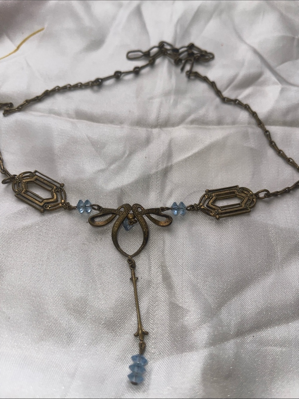 Delicate Art Deco Blue Crystal Bow Pendant Necklace - Women Jewelry - Picture 3 of 6